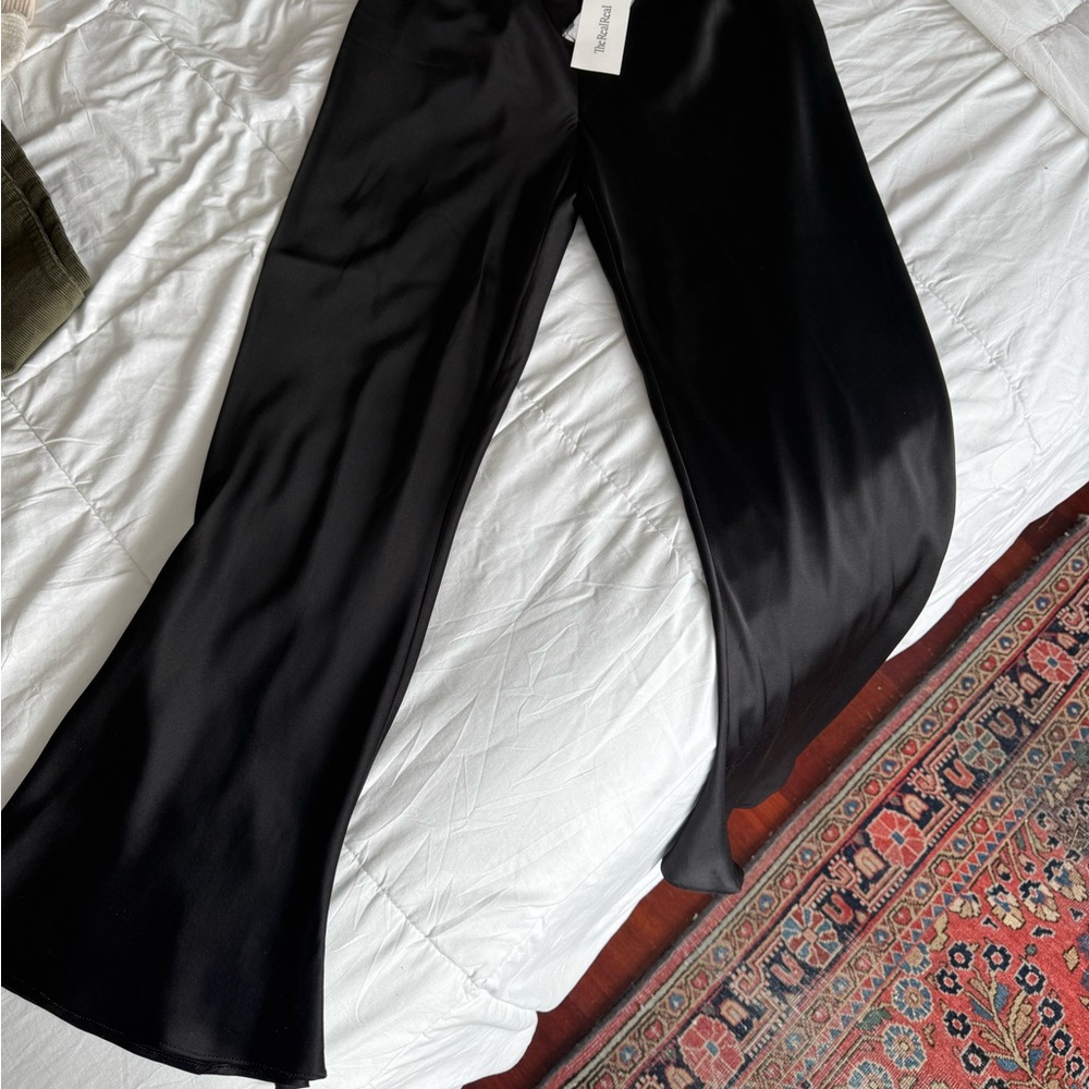Satin Black Boot-Cut Pants